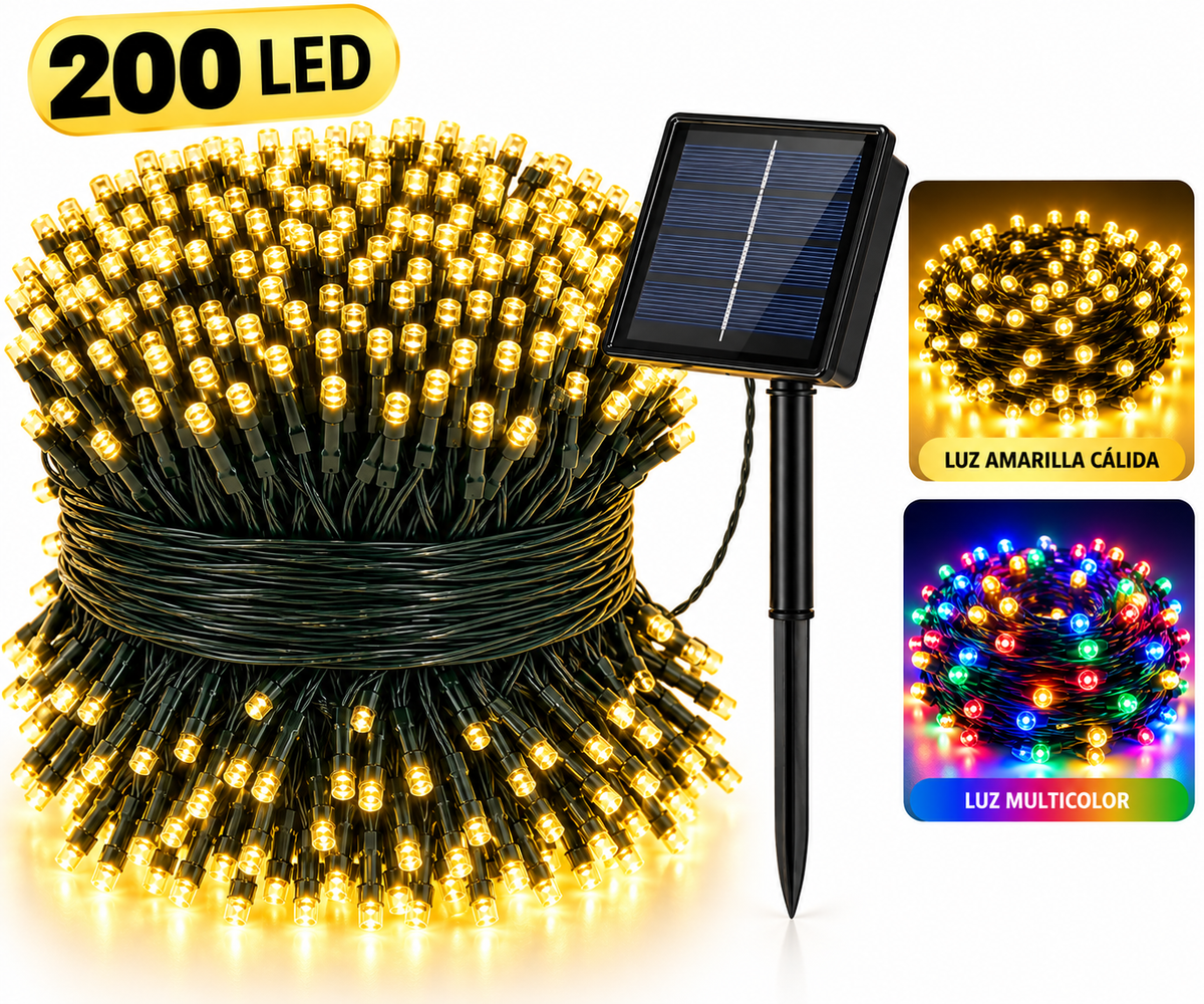 Luces Navidad Panel Solar 200 LED